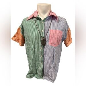 Lisa Says Gah Colorful Striped Button Down Shirt